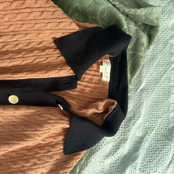 Marled Brown & Black Cable Knit Style Cardigan - Picture 4 of 7